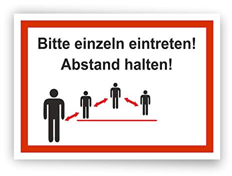 AufkleberDealer.de Bitte einzeln eintreten und Abstand halten! Schild incl. Schaumstoffklebepunkten zur Befestigung geliefert! (DIN A4 21 x 29,7 cm)