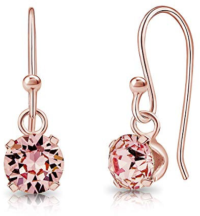 Orecchini Donna Oro Rosa - Orecchini Pendenti Argento 925 Placcati Oro Rosa con Brillantini di Cristallo - Orecchini Oro Placcato - Orecchini Rosa - Orecchini Pendenti Oro - Orecchini Colorati