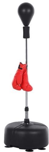 HOMCOM Punching Ball da Terra Altezza Regolabile 4 Livelli 136-154 cm | Sacco da Boxe da Terra con Base Riempibile, Ventose e Guantoni, Speed Bag per Home Gym Casa e Palestra