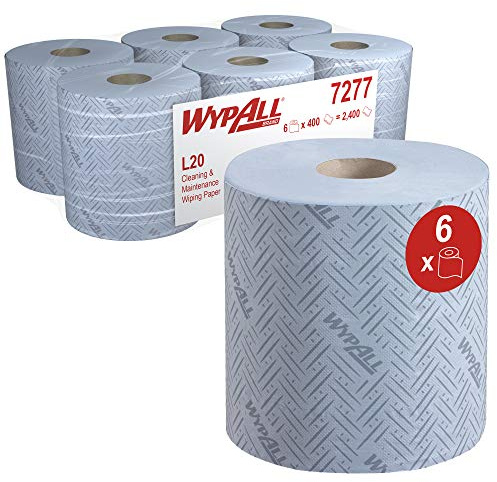 WypAll Essuie-tout 7277, bleu, Papier Essuie-Tout, 6x400 Chiffons | WypAll L20 essuie-tout en rouleau, pour l'essuyage modéré, pour le distributeur 7017, 38 x 19,5 cm, 2400 Chiffons