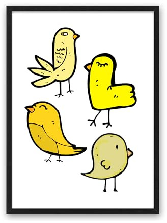 Din A4 Kunstdruck ungerahmt - Lustige Vögel - Vogel Kanarienvogel Comic Style Druck Poster Bild