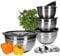 TP Schüssel-Set aus Edelstahl, 13-teilig, stapelbare Rührschüsseln mit Deckel, Anti-Rutsch Boden, Skala, inkl. praktisches Zubehör, Spritz-Schutz für Teig, Gemüse-Hobel zum Reiben von Salat