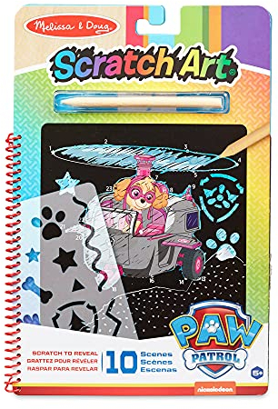 Melissa & Doug PAW Patrol Scratch Art Block - Skye Aktivitätenblock zum Enthüllen von Farben für Reisen (10 Bilder)