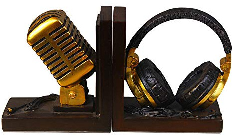 YQLKD Ornaments Statue Nostalgic Retro Microphone Headset Model Resin Bookend Ornament Stand