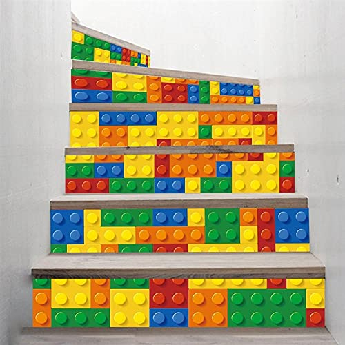 Treppenaufkleber Selbstklebend Dekotreppe Wandaufkleber 1 Set / 6 Stücke Kreative 3D Selbstklebende Stallen Zeichen Pvc Wohnzimmer Schritte Renovierungsaufkleber Home Poster Wasserdichte Wand-Lego_Mit