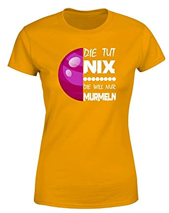 Murmel Die TUT nix die Will nur Murmeln Brettspiel Sprüche Damen T-Shirt, Farbe: Gold, Größe: Large