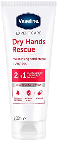 Vaseline Dry Hand Cream 2 IN 1 Anti Bacterial, 200ml