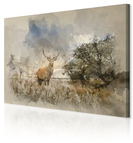 decomonkey Akustikbild Hirsch 120x80 cm 1 Teilig Leinwand Modern Bilder Wandbilder XXL Schallschlucker Schallschutz Akustikdämmung Wandbild Deko Leise Natur Landschaft Tiere