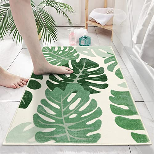 HAOCOO Badematten für Badezimmer, 45,7 x 63,5 cm, grünes Blatt, weich, rutschfest, maschinenwaschbar, kleiner Teppich, niedlicher Badteppich, für Fußmatte, Innenbereich, Badewanne, Duschdekoration