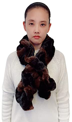 Lina & Lily Damen Winter Schal Halswärmer mit Rüschen aus Kunstpelz Fell (Schwarz & Braun)