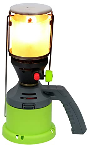 Kinzo Gaslampe - Inkl. 3 Gaskolben - für Camping und Outdoor - Handgriff - Piezozündung