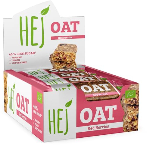 HEJ Oat Hafer-Riegel, Red Berries, 12 x 45 g, Bio Müsliriegel, vegan, Snack | Vollkorn Haferriegel, Energieriegel, veganer Snack, glutenfrei, mit Nussmus, Müsliriegel ohne künstliche Zusätze