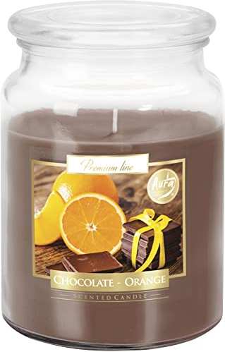 Duftkerze im Großglas Schokolade - Orange 100h Brennung, süßer Duft Kerze mit Deckel, 14cm hoch, Durchmesser 9,9cm