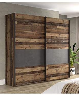 expendio Schwebetürenschrank Cedric 93A Old Wood Vintage 221x211x62 cm Kleiderschrank Schlafzimmerschrank Schrank Schlafzimmer