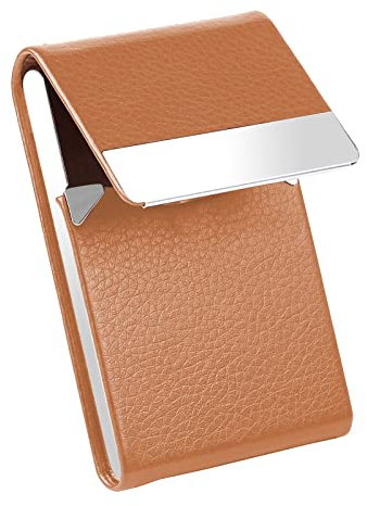 Waylipun porta biglietti da visita, Porta biglietti da visita Professionale in pelle PU, per uomini e donne, con chiusura magnetica, per tenere le carte pulite, per viaggi e affari - Marrone