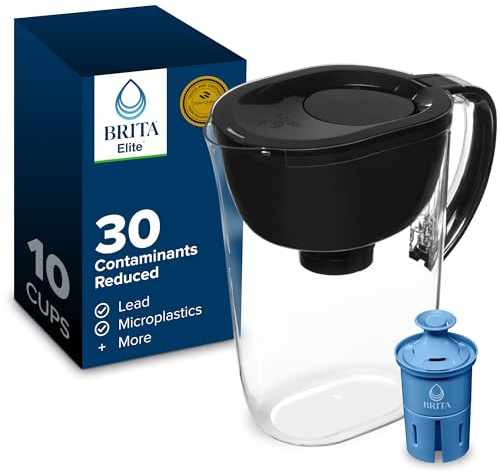 Brita Everyday Elite Water Filter Pitcher, Removes 99% of Lead, Includes 1 Filter, 10-Cup Capacity, Black