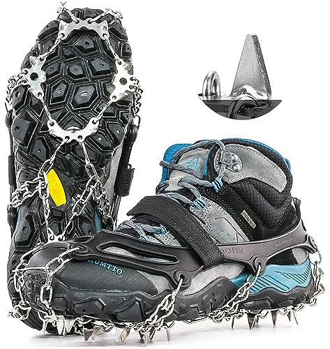 Steigeisen, Edelstahl Spikes Grödel für Schuhe Wanderschuhe Bergschuhe auf Winter EIS Schnee, Wandern Schuhspikes Ice Schuhkrallen Eisspikes