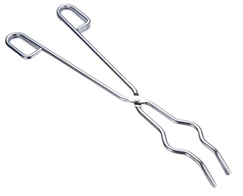 TEHAUX 35cm Steel Beaker Clamp Crucible Tongs Silver Anti-Slip Handle Suitable for Flask Holder