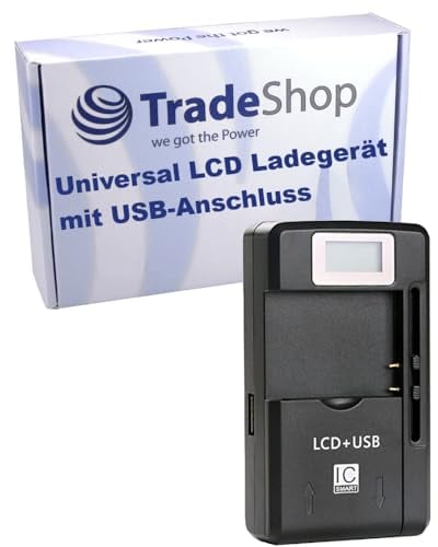 Universal Slim Reise LCD Ladegerät Ladestation Tischlader mit extra USB-Anschluss für Smartphone Handy Akkus kompatibel mit Nokia Samsung Galaxy Sony Xperia LG Microsoft Motorola HTC Huawei Wiko