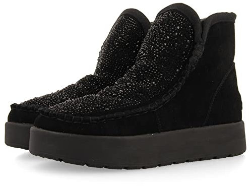 Stivaletto tipo australiano in crosta nero con cristalli da donna cupar