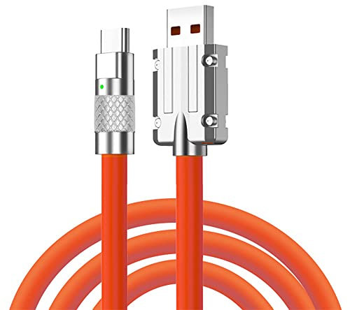 cablecc Type A USB-A to USB-C Liquid Silicone Ultra Soft 120W Power USB2.0 Data Orange Cable Fast Charge for Laptop Tablet Phone 200CM
