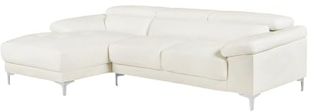 Vente-unique Solange Ecksofa, Leder, Weiß, linker Winkel