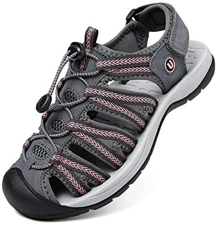 Unitysow Sandali Sportivi Donna Estivi All'aperto Antiscivolo da Trekking Chiusi, Passeggio, Arrampicata, Escursionismo - Grigio Rosa, 38 EU