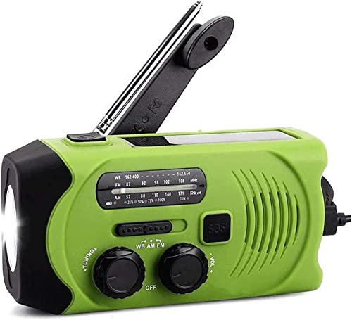 CAFFIA Emergency Weather Radio, 2000mAh Power Bank for Cellphone, AM/FM Portable Battery Operated Radio with Flashlight, Reading Lamp, Cell Phone Charger