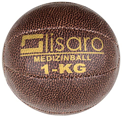 lisaro Profi Medizinball | Kunstleder | Braun | Top Qualität | Gewichtsball | Trainingsball | Slamball | Fitness Ball (1kg)