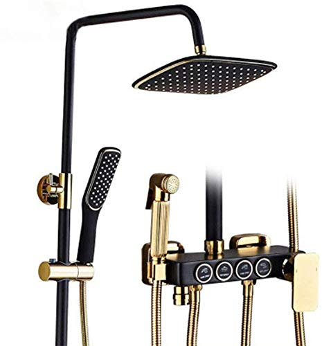 YHJZSM Features Four Row Push Button Shower Set All Copper Black Gold Paint Stainless Steel Shower Faucet Set, Luxury Shower Set