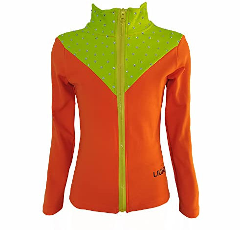 LIUHUO Eiskunstlauf Trainingskleidung Mädchen Orange Stitching Diamant Training Leistung, Jacke, Large