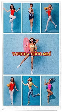 Pla Pla Pla Toalla Playa Personalizada con Collage de Fotos. Toalla para Piscina o Playa Personalizada con Collage. Toalla 100x150 cm. (7 Fotos)