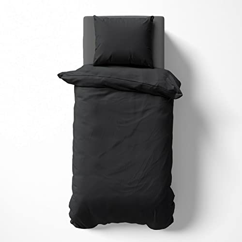 Visaggio Bettwäsche 135x200 cm Mikrofaser Uni Einfarbig Bettbezug Set mit Reißverschluss Schwarz