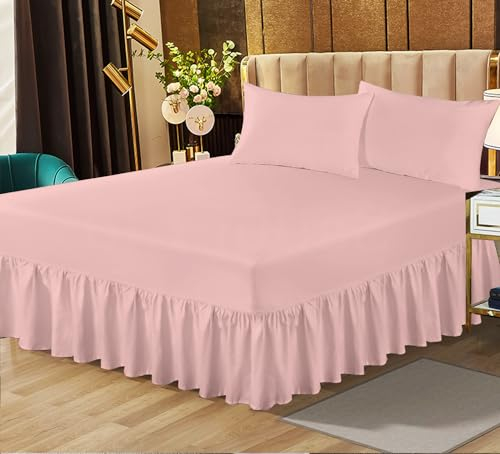 Extra Deep Frilled Valance Sheet Non Iron Thick Fabric Poly Cotton Super King Size Valance Bed Sheet Mattress Cover baby pink 180 X 198 + 25 cm + Frill 40 cm