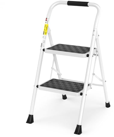 HBTower 2 Step Ladder,2 Step Stool for Adults Folding Step Stool with Cushioned Handle with Wide Anti-Slip Pedal Ergonomic Design