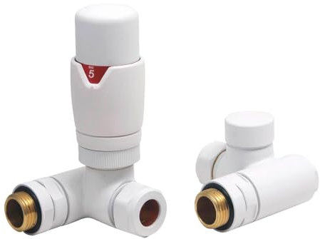 EcoSpa Dual Fuel Round TRV Radiator Valves for Elements - Corner - White (Pair)