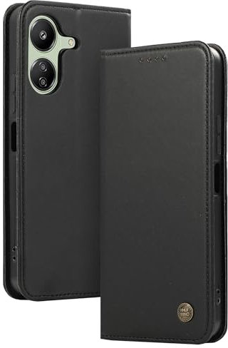 HHUIWIND LederHülle für Xiaomi Redmi 13C 4G Hülle,Premium PU Schutzhülle Magnetverschluss Handyhülle Klappbar Flip Case Cover für Xiaomi Redmi 13C - Schwarz