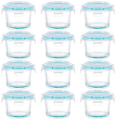 Mini Glass Food Storage Containers - 12 Pack 150 ml Small Glass Jars with Locking Lids - Airtight Food Containers - Freezer, Microwave, Dishwasher Safe