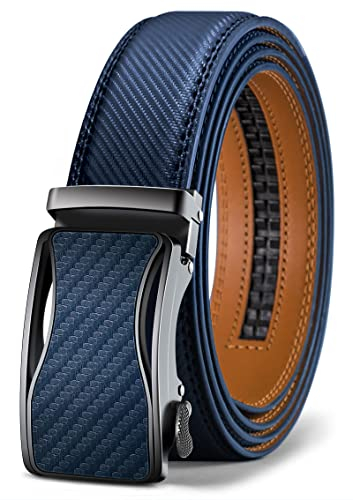 KEMISANT Gürtel Herren, Ledergürtel Ratsche Automatikschließe für Herren Business Anzug, 35mm Breit Gürtel,Größe Angepasst(Blau,120cm/34-40 taille verstellbar)