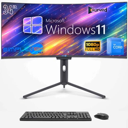 SIMPLETEK - All in one PC 34 Curvo FHD | i5 12. Generation | Windows 11 Pro | 4GB RAM | 240GB SSD | Integrierte Webcam 5MP | WiFi6 und BT 5.2
