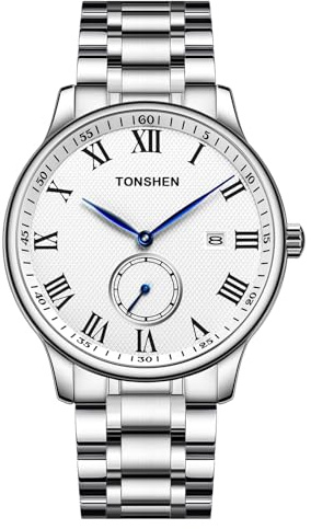 TONSHEN Herren Edelstahl Uhren Analog Quarz Armbanduhr Datum Zweites Zifferblatt