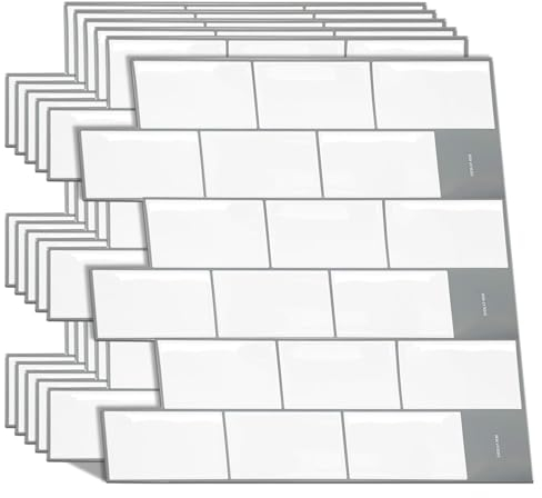 WALPLUS 3D White Tile Stickers Removable Stick on Tiles Kitchen Wall Tiles Self Adhesive Splashback for Bathroom Sink Easy-Care Sticky Tiles for Kitchen Walls Glossy 6-Sheets 30.5x30.5 cm(12)