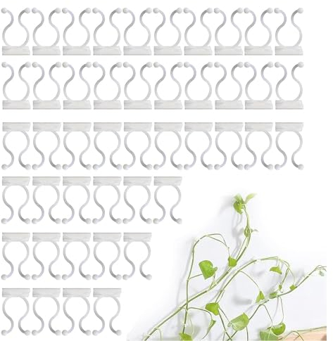 100 Pièces Clips Plantes Auto Adhésifs, Crochet Fixateur Murale Vigne Vert,Clip de Support pour Plantes Grimpantes,Mur Vigne Invisible Fixateur Mural Support pour Jardin Vignes Organisation,Blanc