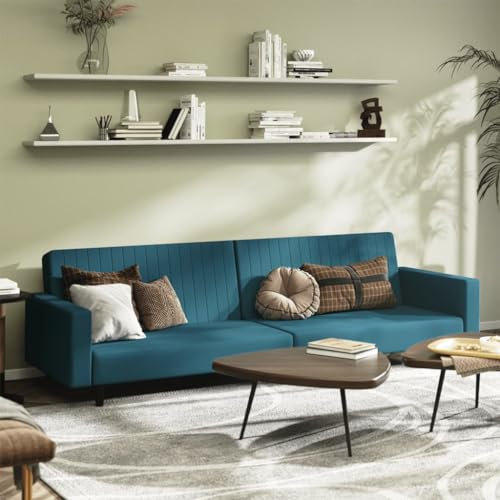 Tidyard Schlafsofa 2-Sitzer Bettsofa Schlafcouch Couch Sofa mit Schlaffunktion Bettsofa Gästebett Sofabett Tagesbett Blau Samt