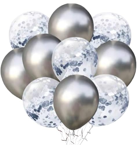 KOBOKO 10 Stücke Luftballons Silber Set, Silberne Luftballons Hochzeit 30cm, Konfetti Silber Helium Ballons Hochzeit, Silberhochzeit Deko Luftballons Metallic, Silber Ballons Deko Geburtstag