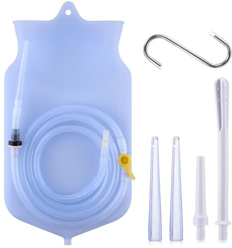 Lavement réutilisable de 2 litres pour le nettoyage du côlon Sac de lavement pour le nettoyage détox du côlon, lavements avec long tube en silicone, 4 embouts, débit d'eau contrôlé