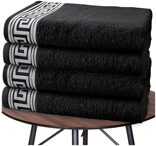 GC GAVENO CAVAILIA Greek Designer Hand Towels - 4 Pack Reusable Hand Towels - 500 GSM Super Absorbent Towel - Egyptian Cotton Gym Holiday Towel Bathroom Linen, 50x80 Cm, Black