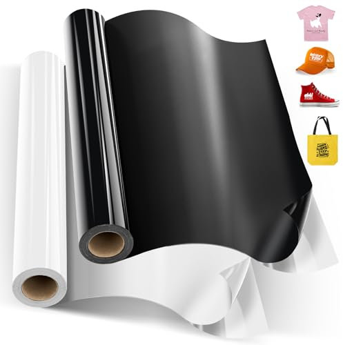 2 Roll 12 x 10ft Heat Transfer Vinyl, Iron-On Vinyl for Cricut & Cameo,White and Black Heat Transfer Vinyl, Easy to Weed White and Black HTV Vinyl Roll for DIY T-Shirt