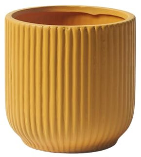 Fioriera in Ceramica Scanalata Rotonda Con Foro Di Drenaggio, Design Moderno A Strisce Per Interni Ed Esterni Vaso Per Piante Per Finestre Dell'home Office E Decorazioni Per Esterni (Giallo,14cm)