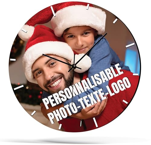 selfiemania Horloge Murale Personnalisable avec Votre Photo, visuel, Logo, 30 cm de Diamètre, en Bois MDF